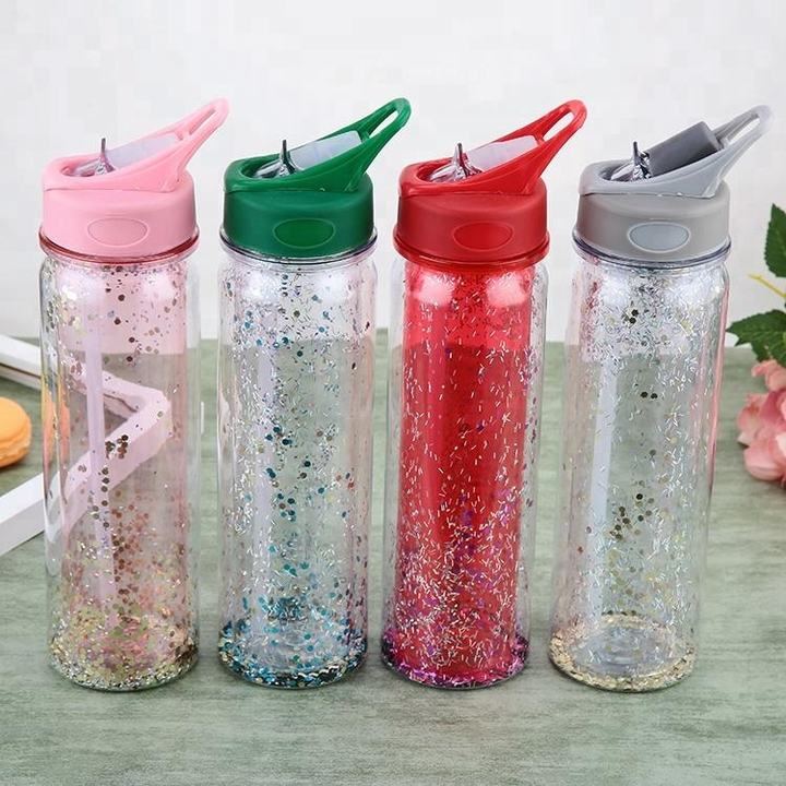 Tritan suction nozzle double wall custom plastic water bottle for lady gift  Double Wall Plastic Bottle Bulk Orders Factory
