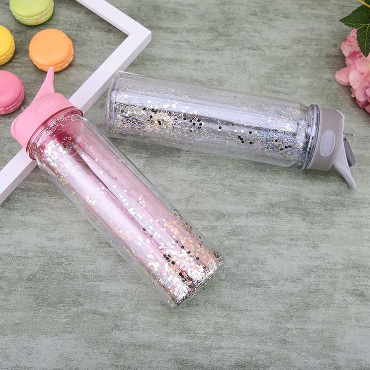 Tritan suction nozzle double wall custom plastic water bottle for lady gift  Double Wall Plastic Bottle Bulk Orders Factory