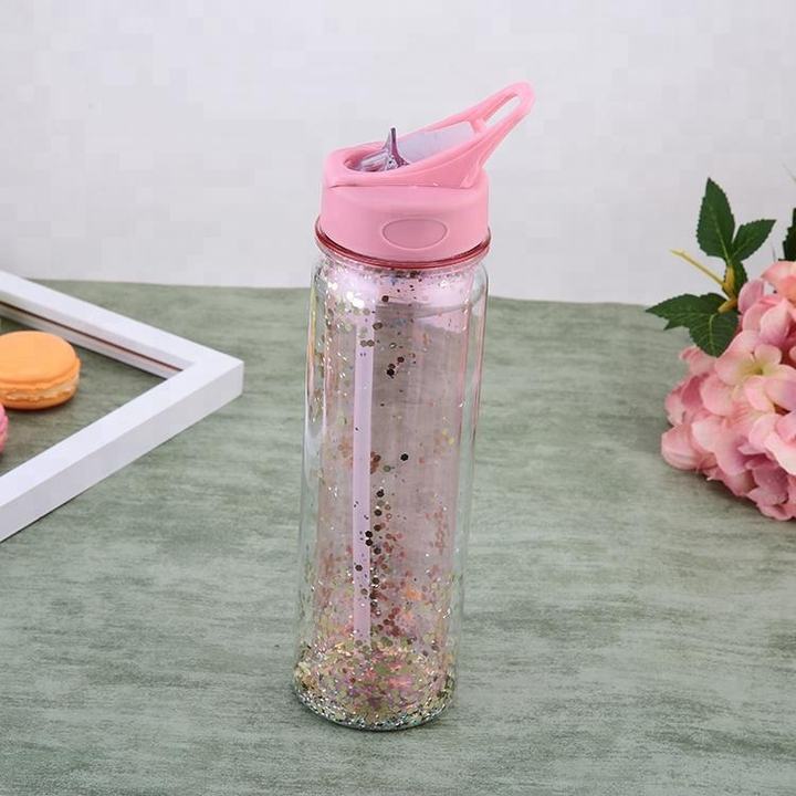 Tritan suction nozzle double wall custom plastic water bottle for lady gift  Double Wall Plastic Bottle Bulk Orders Factory