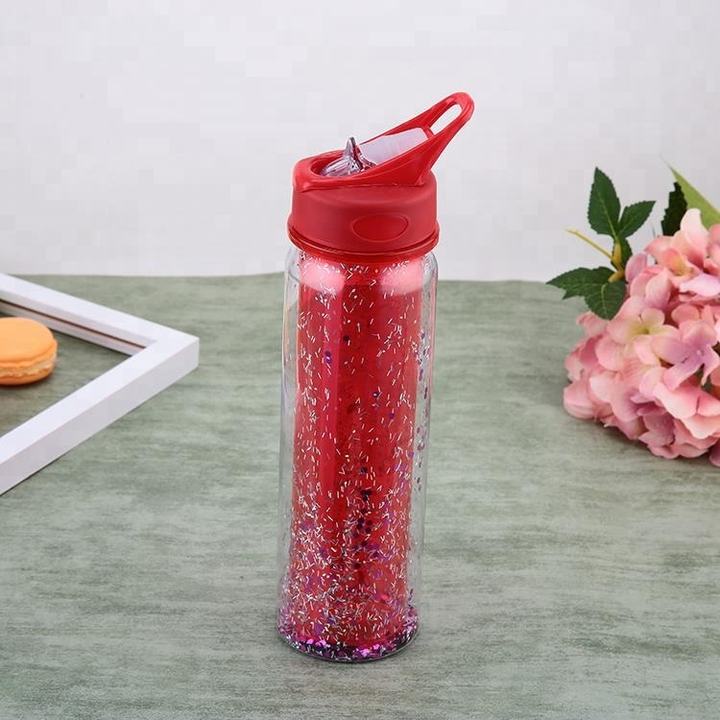 Tritan suction nozzle double wall custom plastic water bottle for lady gift  Double Wall Plastic Bottle Bulk Orders Factory