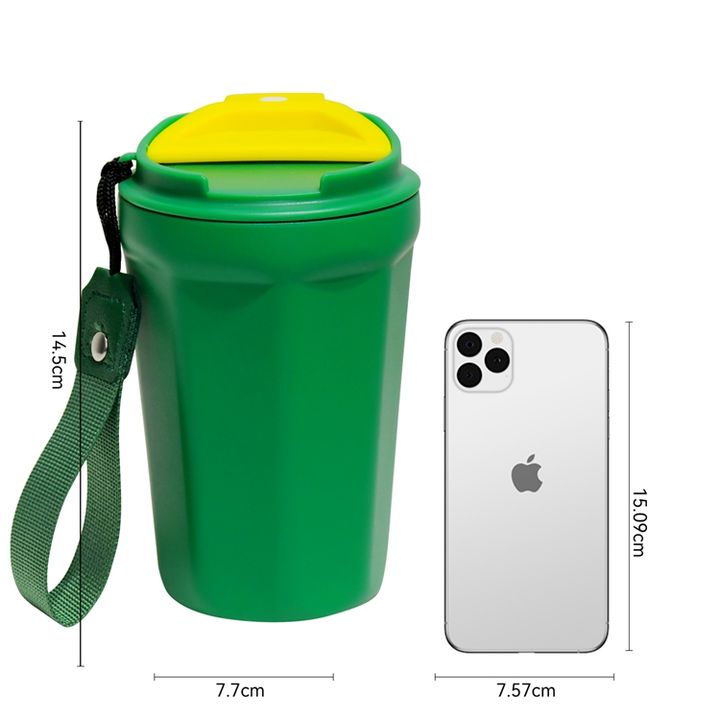 Wholesale bulk direct drinking 18/8 stainless steel Christmas gift green thermos coffee mug with Strap and leakproof lid Made in China Factory Manufacturer