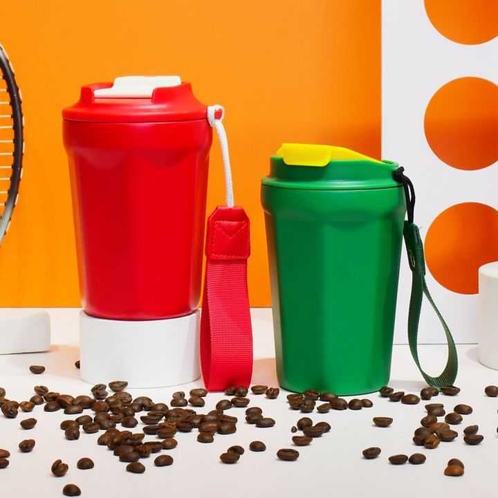 Wholesale bulk direct drinking 18/8 stainless steel Christmas gift green thermos coffee mug with Strap and leakproof lid Made in China Factory Manufacturer