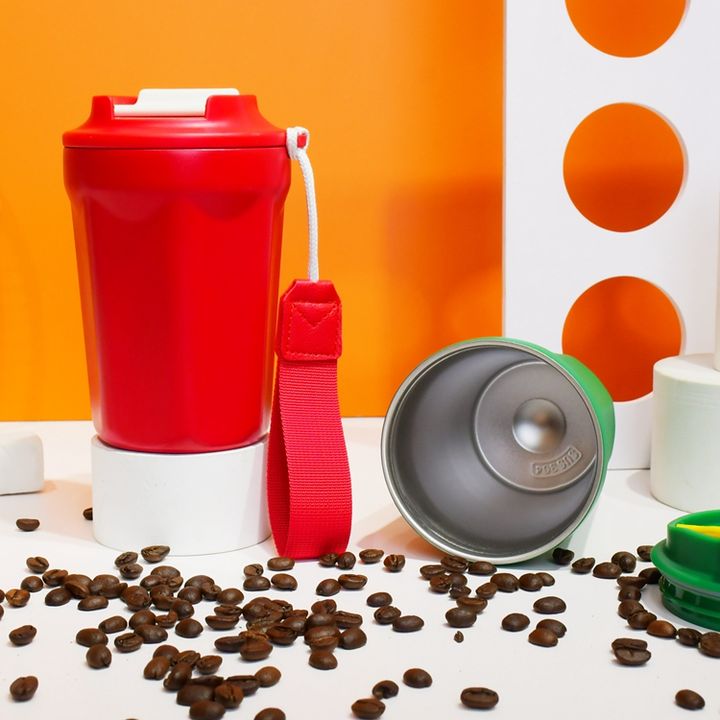 Wholesale bulk direct drinking 18/8 stainless steel Christmas gift green thermos coffee mug with Strap and leakproof lid Made in China Factory Manufacturer
