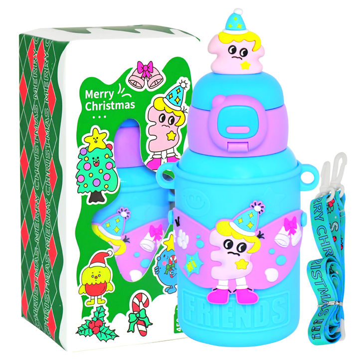Wholesale customized 0.45l Christmas portable straw leakproof 304 stainless steel double wall vacuum flask  water bottle Bulk Orders Factory