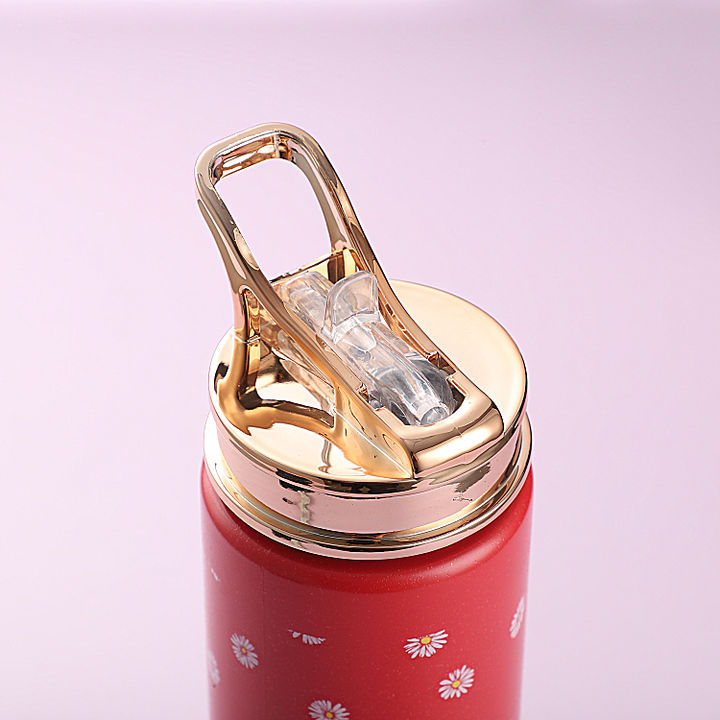 wholesale price 700ml custom Little fox pattern biodegradable wheat-straw plastic water bottle with Gold-plated lid