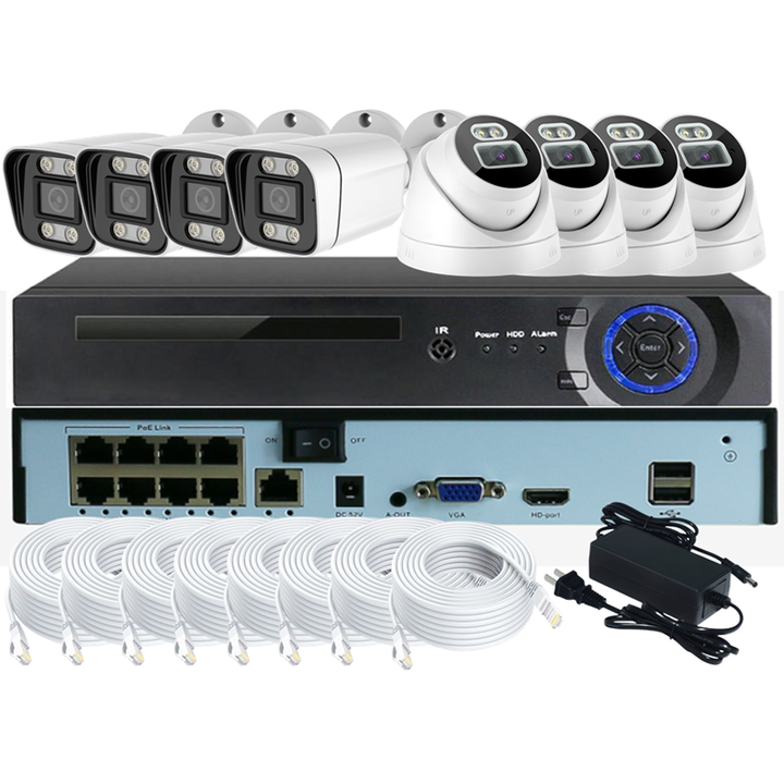 Full Color Day Night 4MP 5MP 8MP Camera CCTV System 8CH 4K POE NVR 8Channels Kits