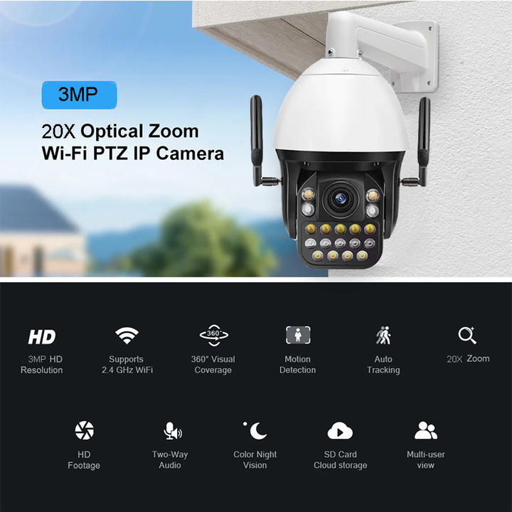 High Speed Wireless 3MP 20X Optical POE Zoom Outdoor CCTV Security Full Color Night Vision P2P Wifi Dome PTZ Camera Low-Cost Manufacturing Hub