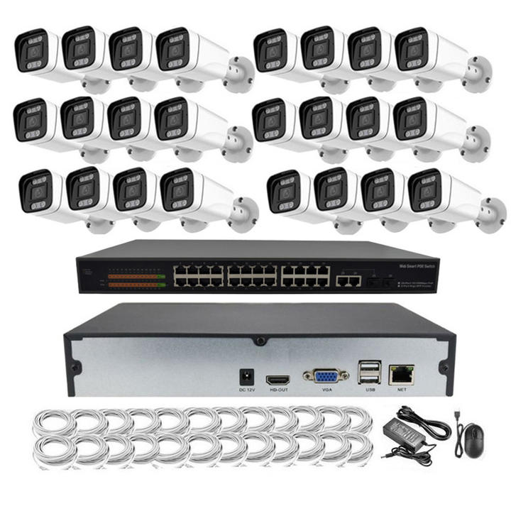 High quality 24 ch NVR POE HD 8MP 4K  CCTV IP Home Video Surveillance  Dual light Cameras System