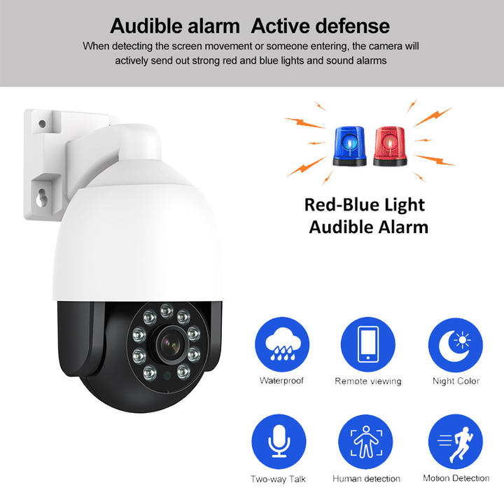 Hot Sell 16chs 4.0megapixel Red-Blue light alarm Full color PT dome camera POE Nvr Kits   Security 16 Dome  Camera Discounted Bulk Pricing