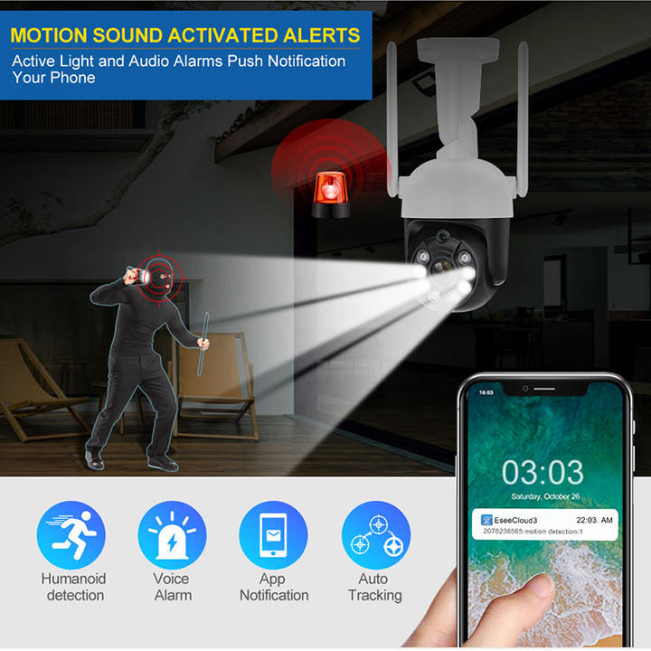 Human Detect Auto Track Two Way Audio Wifi PTZ 3MP Wireless Camera