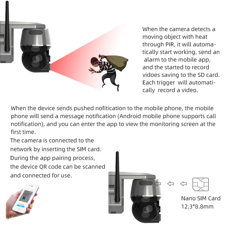 ICAM 4MP Outdoor Solar CCTV Powered Wifi Wireless 4G PTZ Camera Solar Panel Surveillance 4G Security Camera