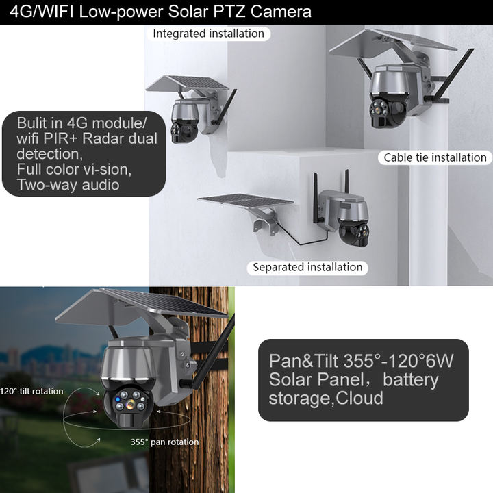 ICAM 4MP Outdoor Solar CCTV Powered Wifi Wireless 4G PTZ Camera Solar Panel Surveillance 4G Security Camera