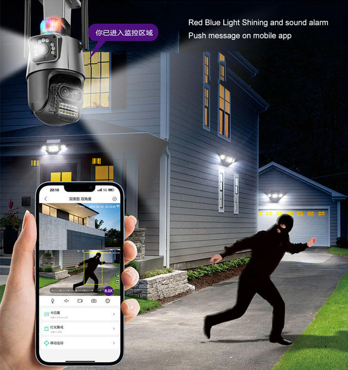 ICsee Wireless 8X Hybrid Zoom 6.0 Megapixel Bullet Pan Tilt PTZ Camera Wifi Three Lens Dome Linkage IP camera Manufacturing Solutions Production