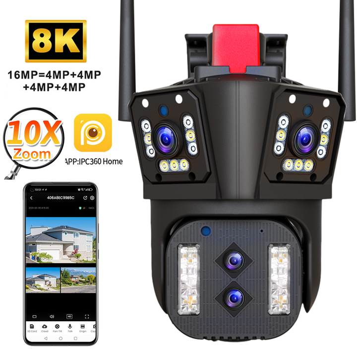 IPC360 Home APP 10X ZOOM 8K PTZ 16MP Wireless 4 Lens Home Security Outdoor Network IP WiFi Camera Full Color Audio Recording Wholesale B2B Pricing