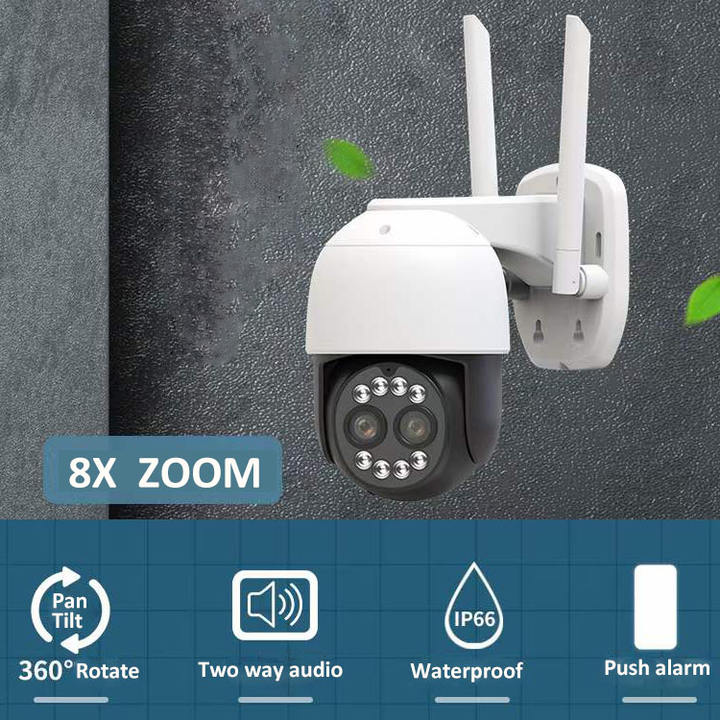 Icsee 2*4MP 8X ZOOM Full Color Wifi 8MP PTZ Security Wireless Dual Lens Camera 2 Way Audio