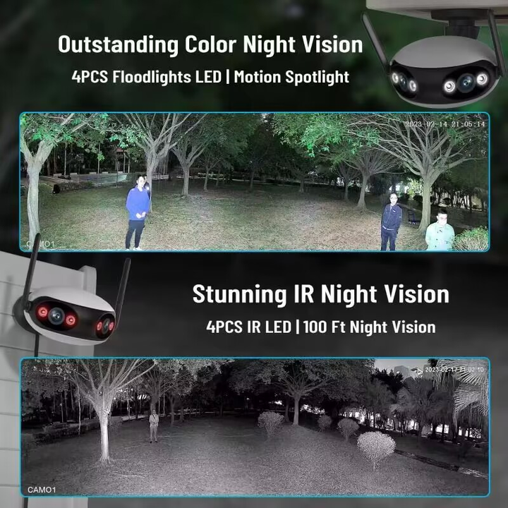 Icsee 2K Dual Lens 4MP POE Wifi 180 Degree Wide View Outdoor Wireless Security Camera