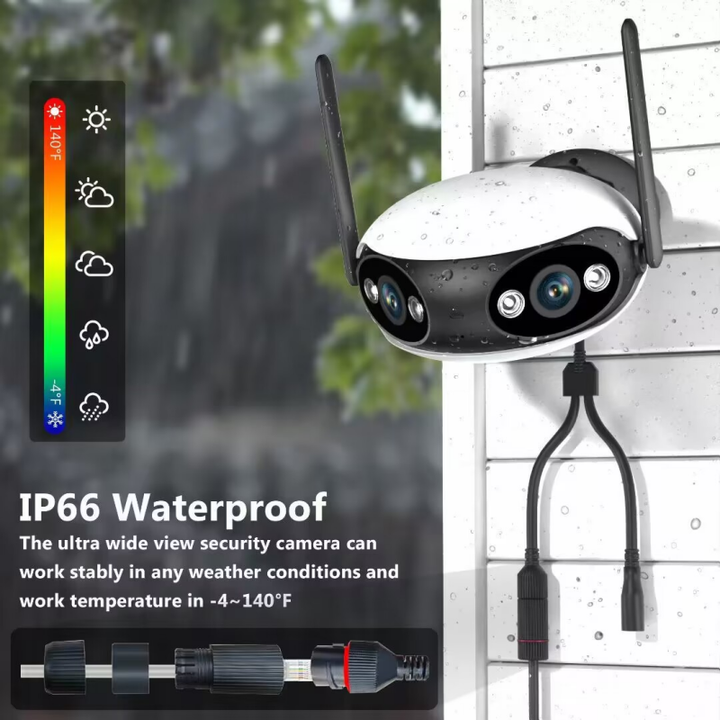 Icsee 2K Dual Lens 4MP POE Wifi 180 Degree Wide View Outdoor Wireless Security Camera