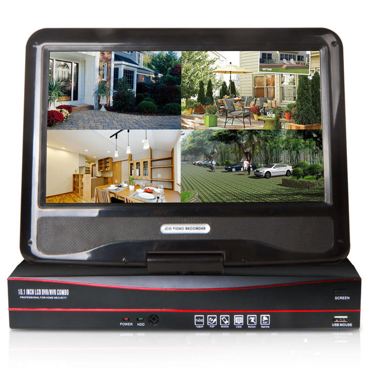 LCD 10.1 Video Surveillance H.264 4CH 5MN 5 IN 1 Security DVR