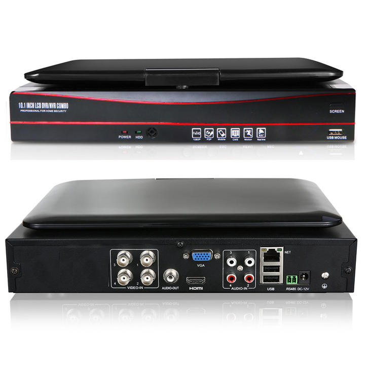 LCD 10.1 Video Surveillance H.264 4CH 5MN 5 IN 1 Security DVR