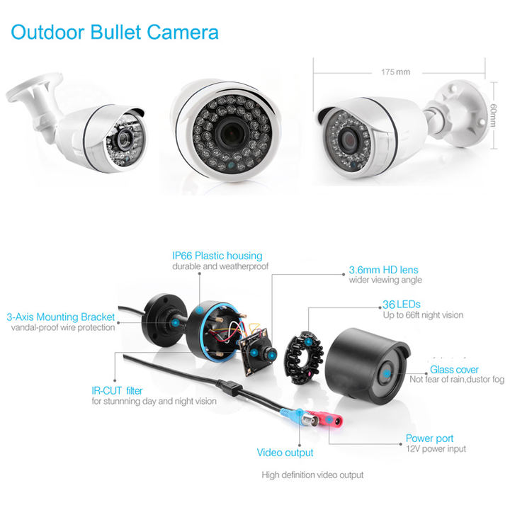 Low price 4 channel outdoor surveillance cheap cctv system dvr and  ring camera kit