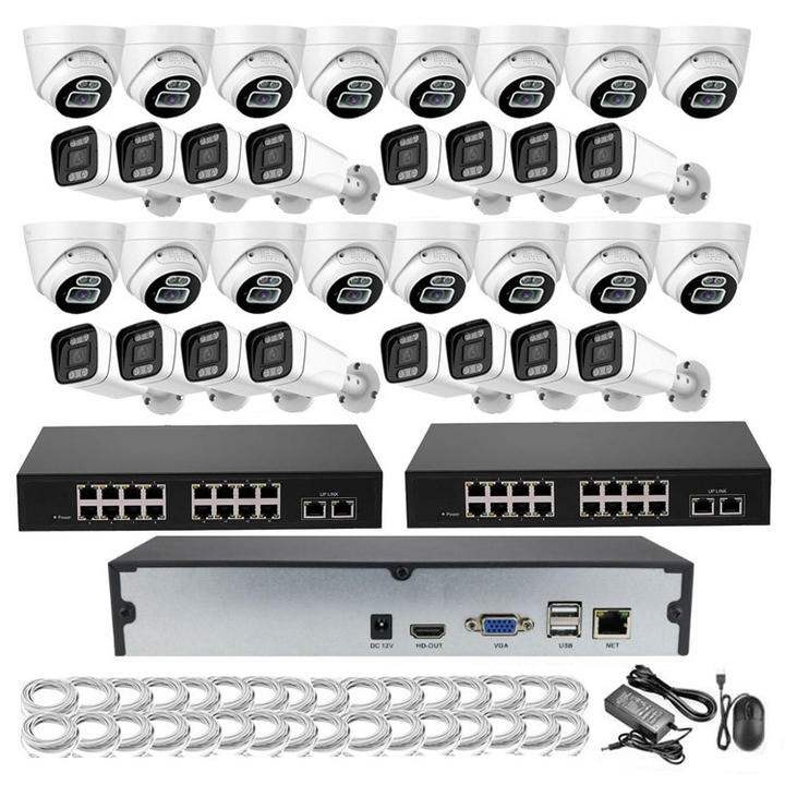 Network CCTV Kit 8MP 4K IP Cameras 32ch NVR POE Set 32 Cameras Full Color 2pcs 16ch poe switch