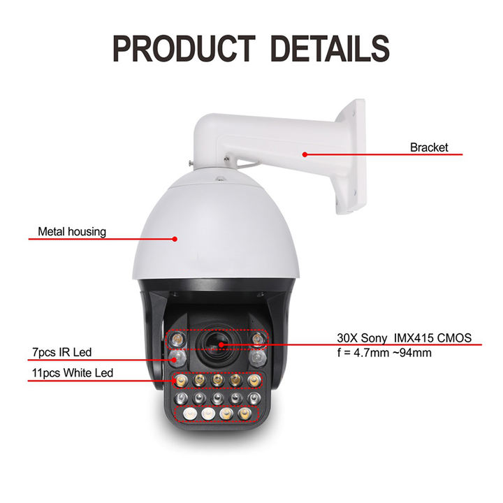 Network 8.0 Megapixel Color Night 30X ZOOM Waterproof IP Dome PTZ Camera.