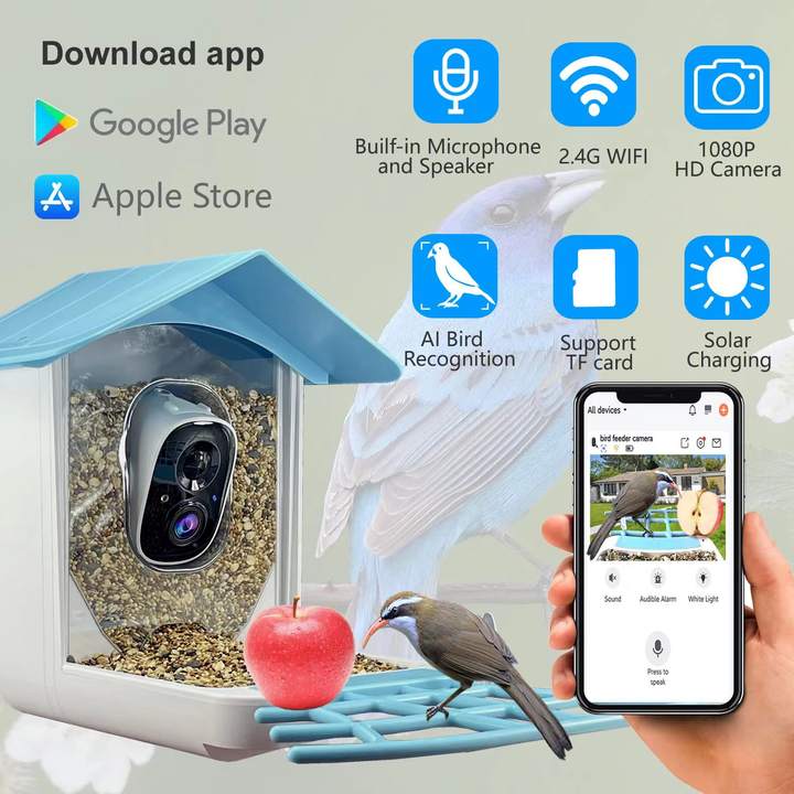 New 2.0Megapixel Solar power Battery Wifi Smart Bird Feeder Solar Battery Network Security IP66 Waterproof Wireless Camera