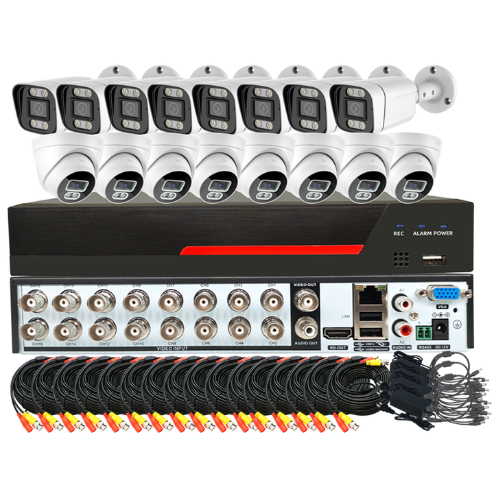 Newest Face Human Detection 5MP Outdoor Audio Color Night Security CCTV Camara Kit 16 Channel AHD DVR System