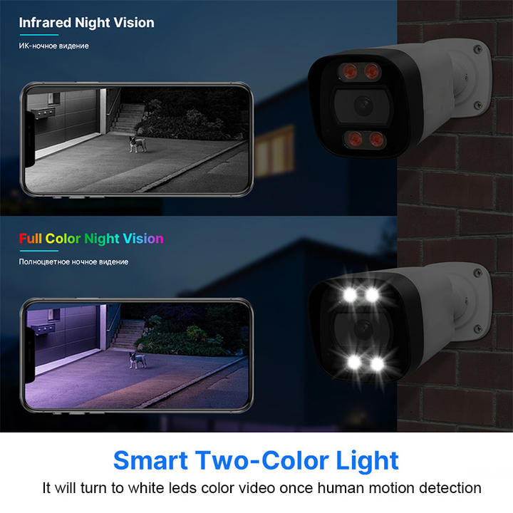 Outdoor Security Camera with Color Night Vision 4chs 5MP POE NVR KIT IP Camera Security Camera System with Audio