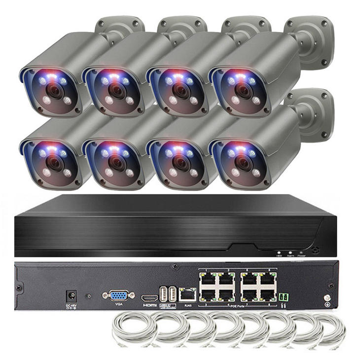 Professional Full Color 24/7 Record 4K 8MP Waterproof Two Way Audio POE Smart Security System 8ch nvr CCTV Camera kit