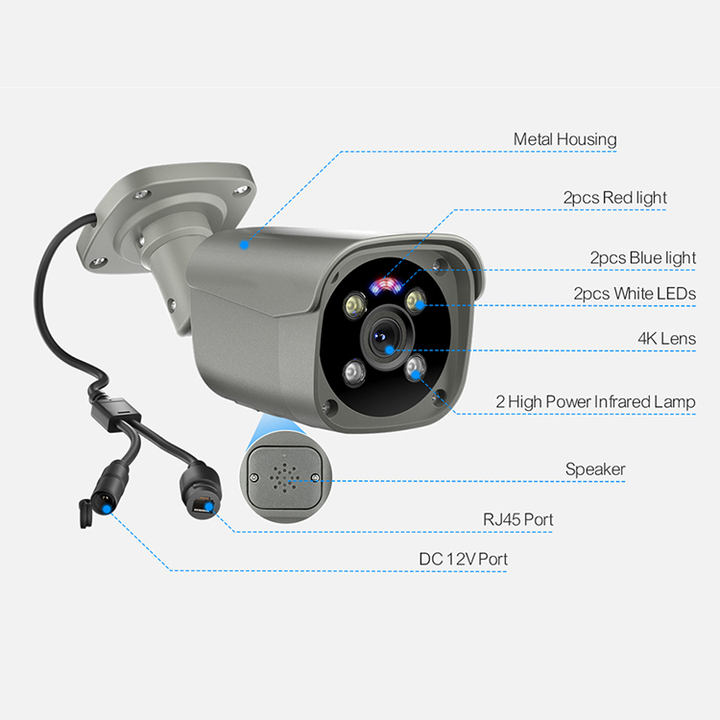 Professional Full Color 24/7 Record 4K 8MP Waterproof Two Way Audio POE Smart Security System 8ch nvr CCTV Camera kit