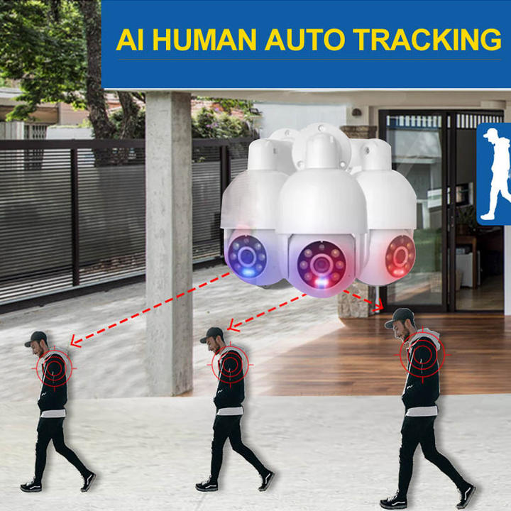 Red Blue Light Sound Alarm Human Auto Tracking Color Night 8MP 4K POE Outdoor PTZ Camera Two Way Audio Manufacturing and Export B2B