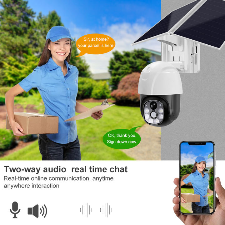 Smart Audio 24/7 Low Power Battery Solar 1080P WIFI 4G 2MP Night Vision PTZ Dome Camera Factory to Consumer Hub