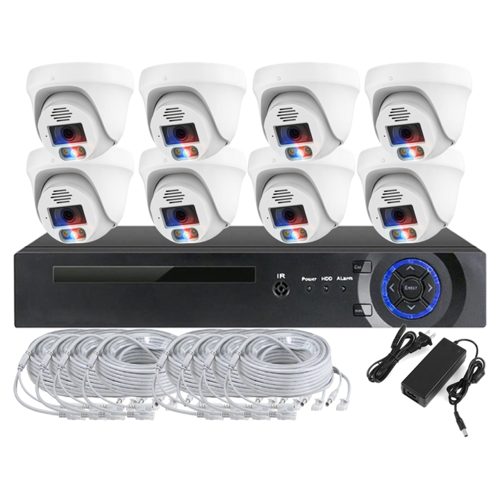 Smart AI Red Blue Light Alarm CCTV Security System 8MP IP Dome Camera With Audio In Stock Wholesale B2B Pricing Outlet