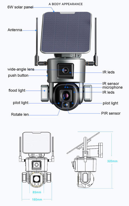 Solar Battery 4G/WIFI 4MP 6mm/4X/10X PTZ IP Camera human motion tracking pan tilt two way audio motion detection