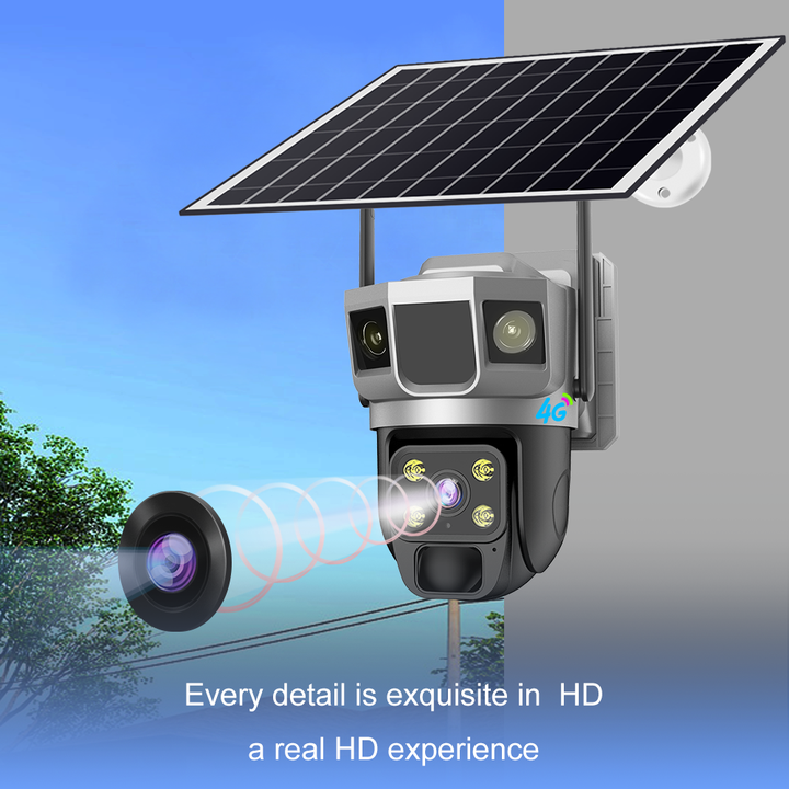 Solar 4g wifi V380 Camera Two-Way Audio Dual Lens Wireless Outdoor  IP66 Waterproof Solar Security PTZ Camera