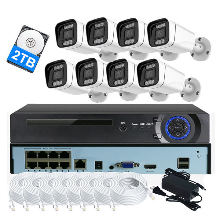Top Quality 8 Channels  8MP CCTV Digital Camera 4K POE NVR KIT System With 2TB hard disk Direct from Factory