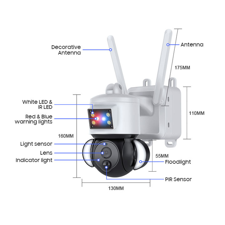 Top Quality Ubox APP 3.0Megapixels Solar Power Battery(20000mAh) 4G For American  Red-blue Flood lights IP Pan&Tilt Camera Export Wholesale