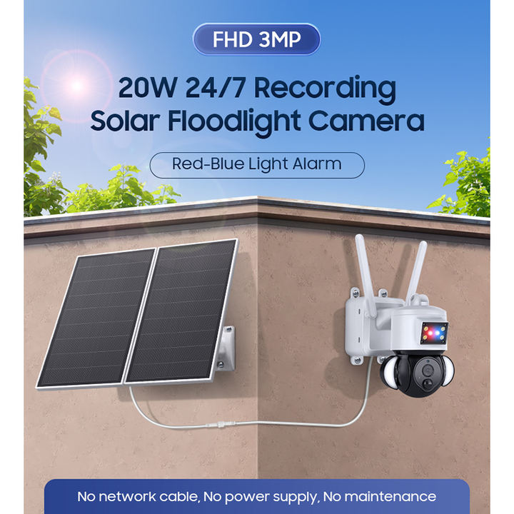 Ubox 24 hours Recording Low Power Sleeping 3MP PTZ 4G Camera 20W Solar Power 20000mA Battery Camera China Factory Direct