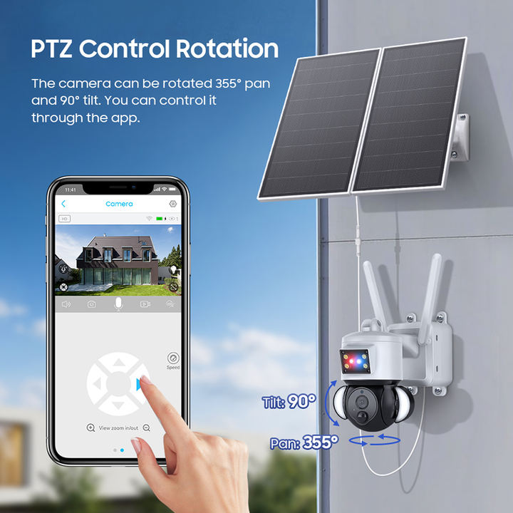 Ubox 24 hours Recording Low Power Sleeping 3MP PTZ 4G Camera 20W Solar Power 20000mA Battery Camera China Factory Direct