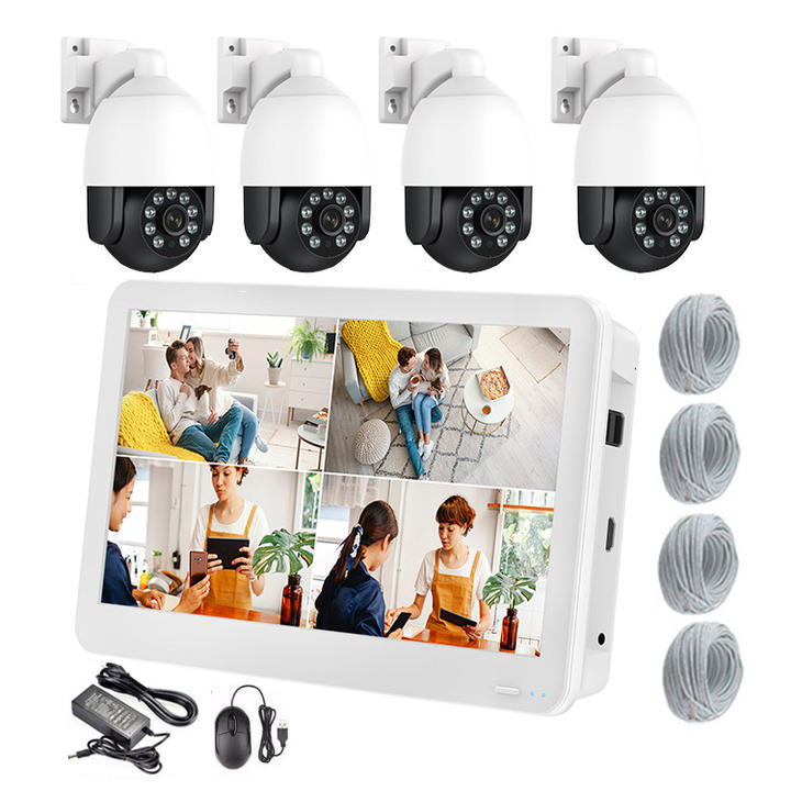 Two Way Audio Security Dome IP Camera System POE Powered AI Outdoor 8MP NVR Kit with 11.6inch Monitor