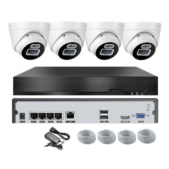 Two Way Audio Color Night 8MP Indoor Dome 4 Camera Set POE NVR 4CH CCTV System Industrial Supplier Supply