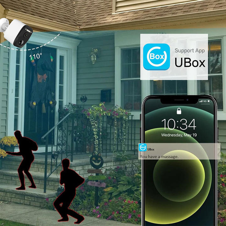 Ubox Battery wireless 1080p hd solar monitor night vision outdoor camera PIR WiFi Remote monitor for home security Direct Factory Wholesale Innovation