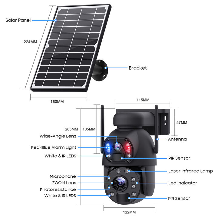 Ubox 6.0Megapixel Battery Wifi Solar power Bullet&PT Dome  linkage IP camera 12000mA Battery