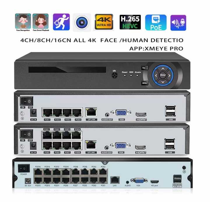 Xmeye Pro 4K 8MP HD 4 channel Security PoE NVR Motion Detection 4 Port POE Nvr Network Video Recorder CCTV Camera System