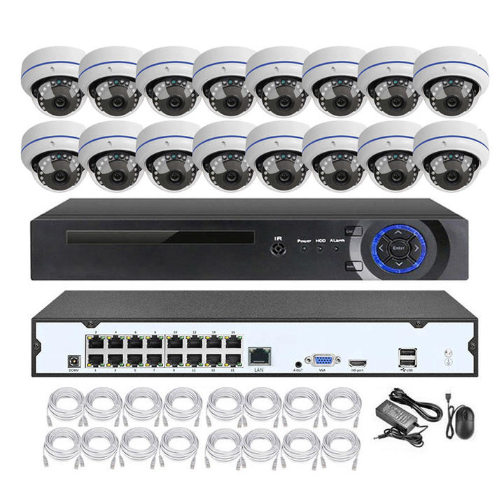 Xmeye Pro 16 Channel Wired Security 4MP 5MP 8MP Camera 4K NVR POE Set Indoor Metal Dome Vandalproof IR CCTV System