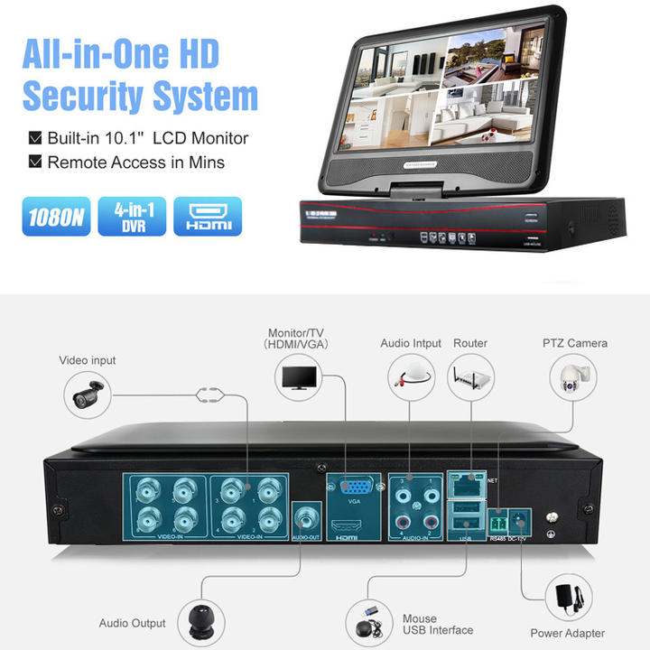 hd 8ch ahd dvr kit with screen home security system