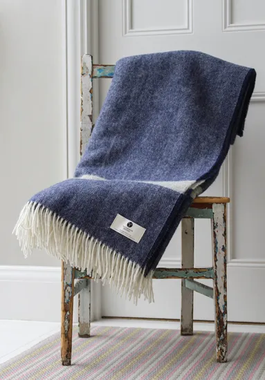 Gary Color Herringbone Fringed Merino Wool Blanket