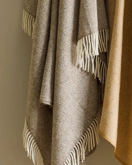 Gary Color Herringbone Fringed Merino Wool Blanket