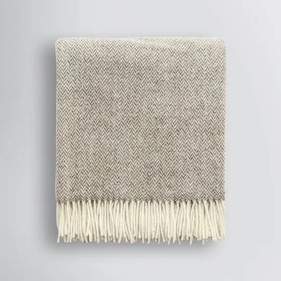 Gary Color Herringbone Fringed Merino Wool Blanket